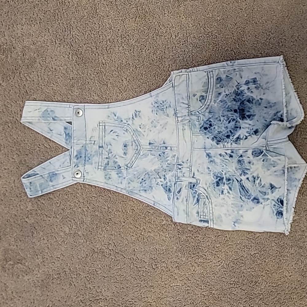 Tie Dye Light Blue Denim Overall Shorts
